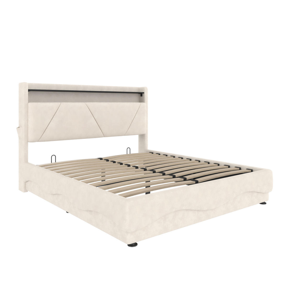 POLSTERBETT 160/200 cm aus Samt mit LED und Stauraum Beige - Beige, Textil (160/200cm) - Modenvie
