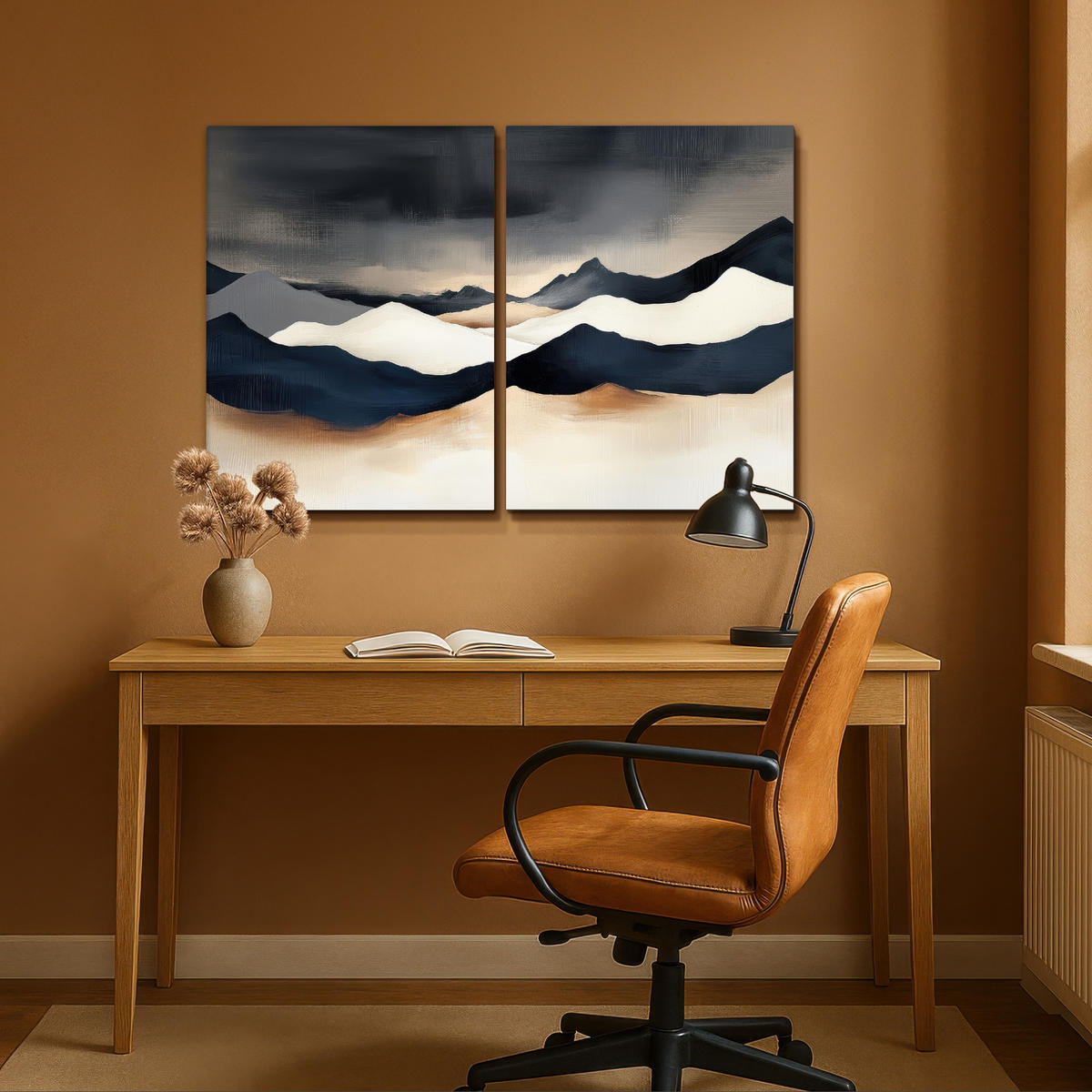 LEINWANDBILD 2er Set Landschaft - Abstrakt - Modern 120x80 cm - Dunkelblau, Textil (120/80cm) - MuchoWow
