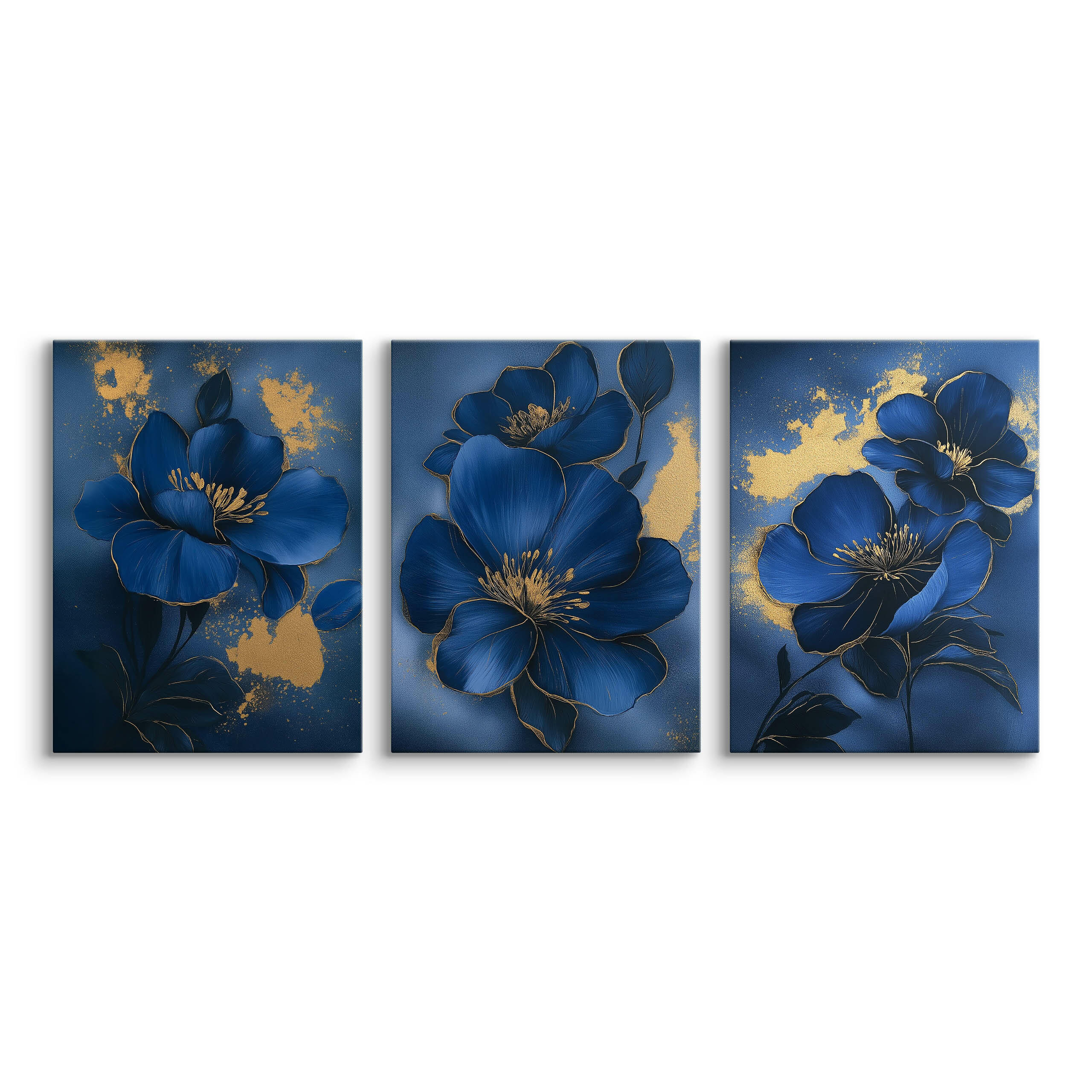 LEINWANDBILDER 3-es Set Glamour Blumen - Blau/Beige, Textil (90/40cm) - Muralo