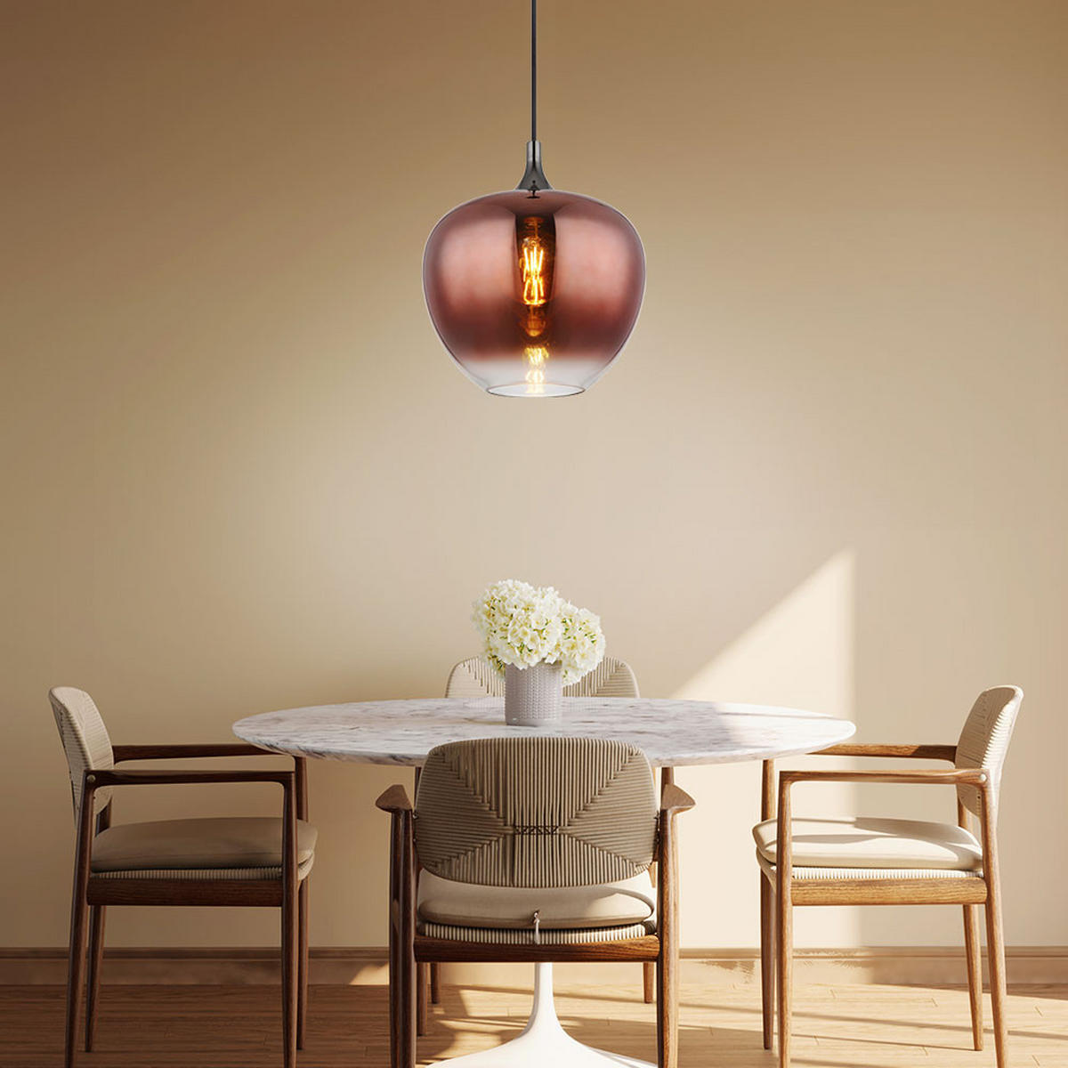 LED HÄNGELEUCHTE Glas Kupfer Schwarz Chrom - Kupferfarben, Glas (29/29/120cm) - Globo Lighting