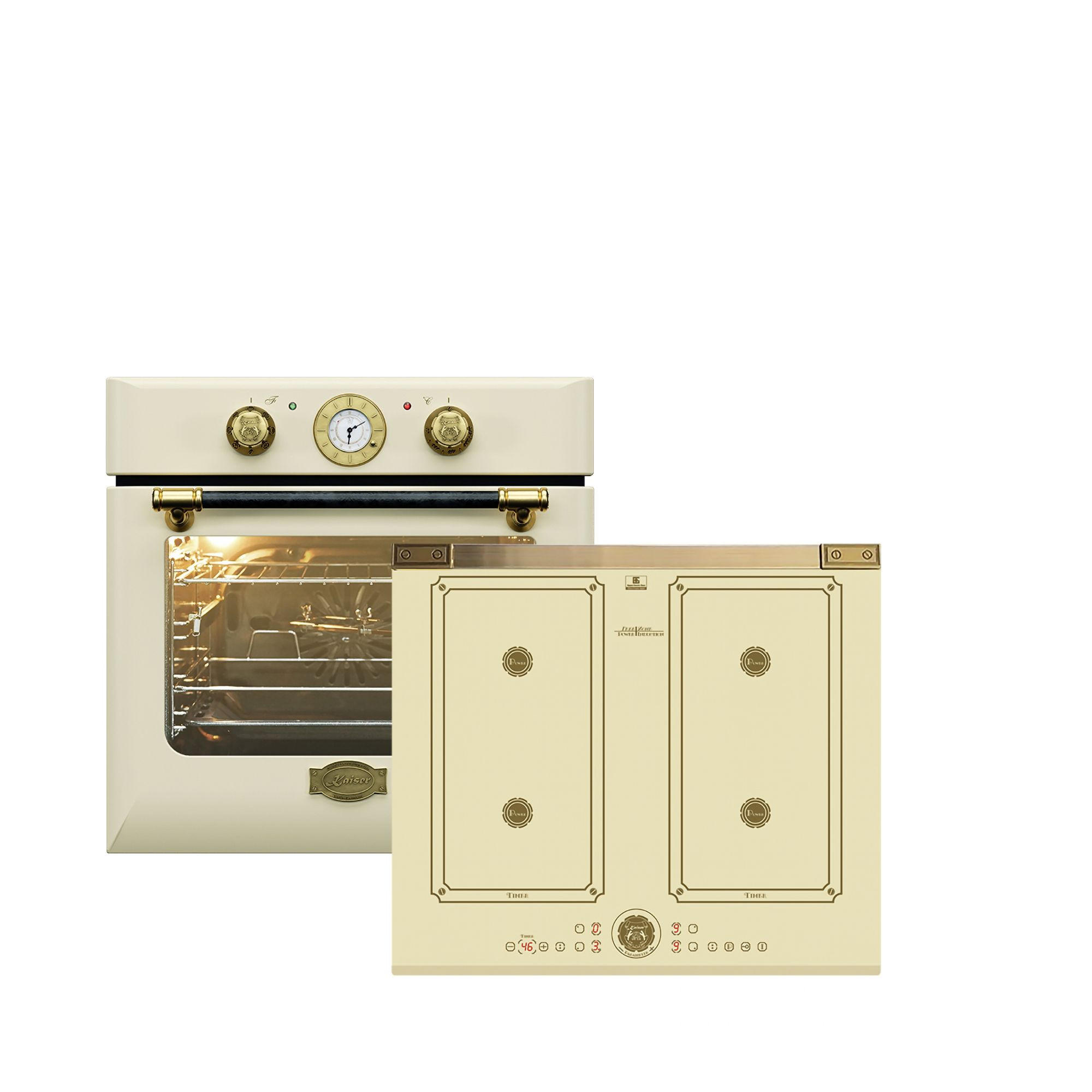 ELEKTRO-BACKOFEN 60 cm EH 6432 ElfBE Eco+KCT 6745 FI ElfAD Induktionskochfeld 60 cm - Creme, Metall (59/54/54cm) - Kaiser Küchengeräte