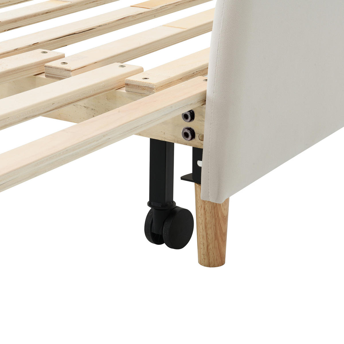 POLSTERBETT 140/200 cm beige aus Samt mit Ausziehbett - Beige, Textil (140/200cm) - OKWISH