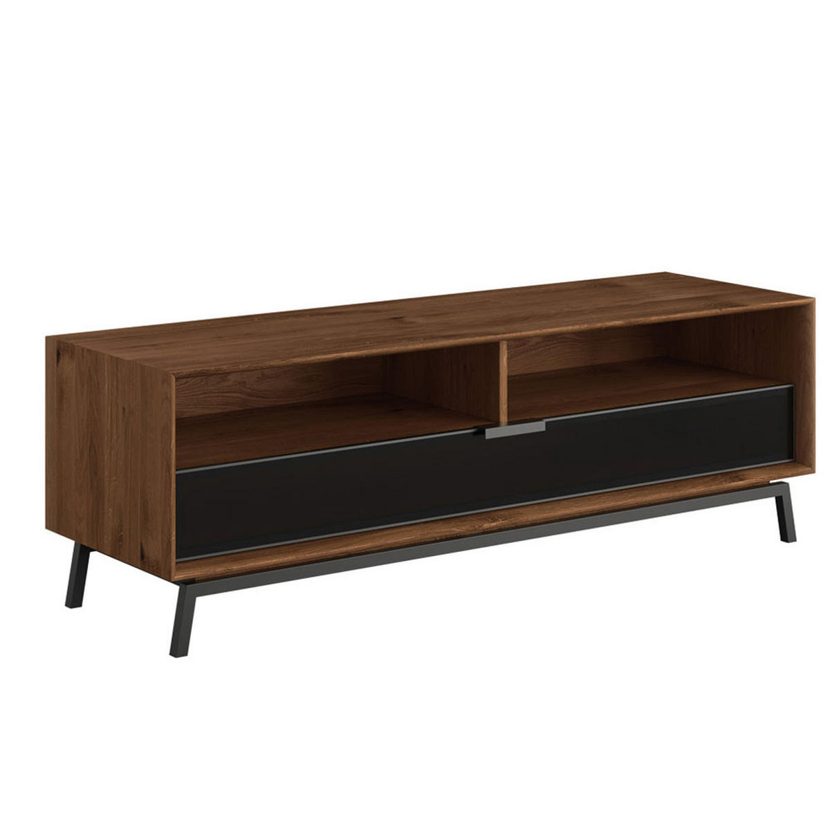 LOWBOARD Modern Loft Eiche Tabak 160 / 50 / 54cm - Dunkelbraun/Schwarz, Holz/Metall (160/54/50cm) - Feldmann-Wohnen