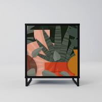 SIDEBOARD TROPICAL COMPOSITION, Schwarz, 57,5x42x67,5 cm, Schwarze Metall-Rahmenfüße - Multicolor/Schwarz, Holzwerkstoff/Metall (57.5/67.5/42cm) - SpaceRebels