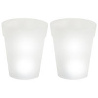 LED AUSSENLEUCHTE Solar Blumentöpfe Weiß 2er Set - Weiß, Kunststoff (16.7/16.7/19.5cm)
