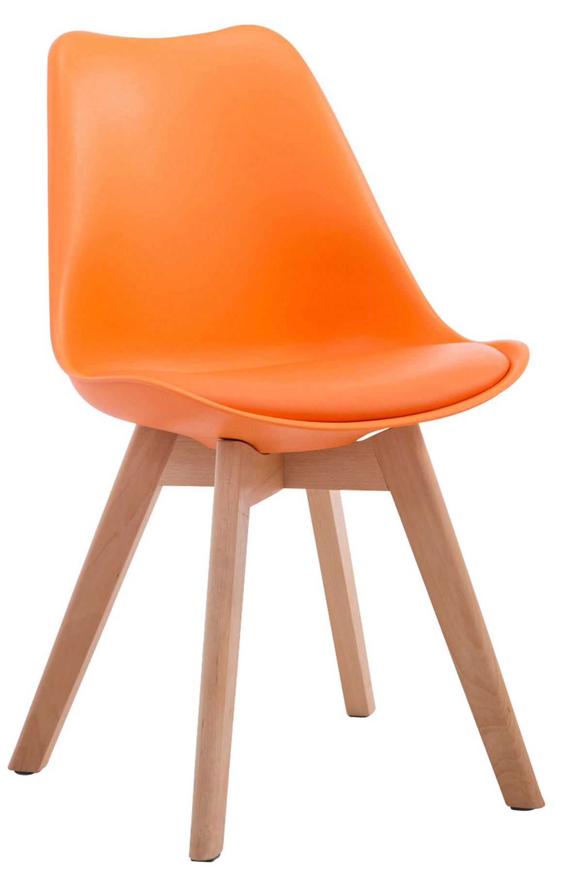 STUHL Lederlook orange - Eukalyptusholzfarben/Orange, Holz/Textil (48/84/41.5cm) - CLP