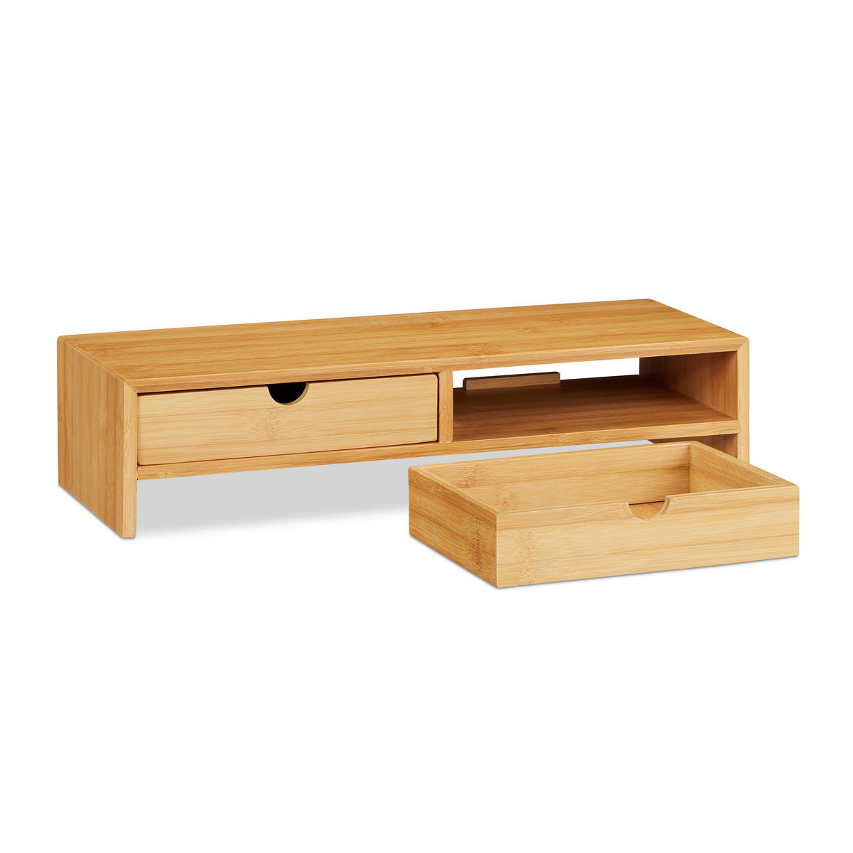MONITORSTÄNDER Natur Bambus 2 Schubladen - Hellbraun, Holz (18/47/11.5cm) - Relaxdays