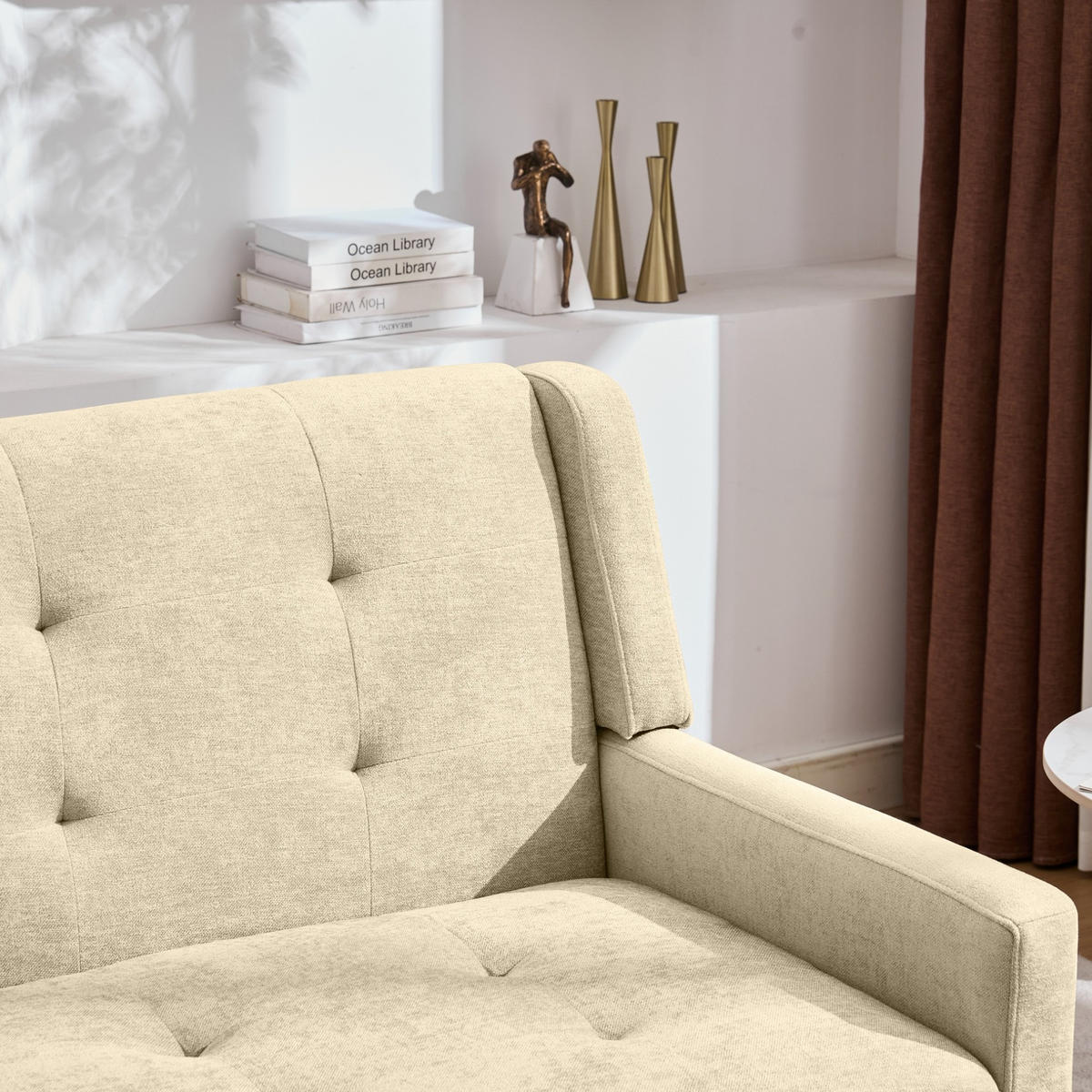 2-SITZER 119/75/88 cm Leinenbezug mit Knopfheftung, Massivholzbeinen Beige - Beige, Textil (75/88/120cm) - OKMYHOME
