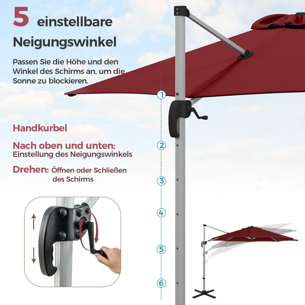 SLNEČNÍK 339 cm červený - červená, textil (339/339cm) - COSTWAY