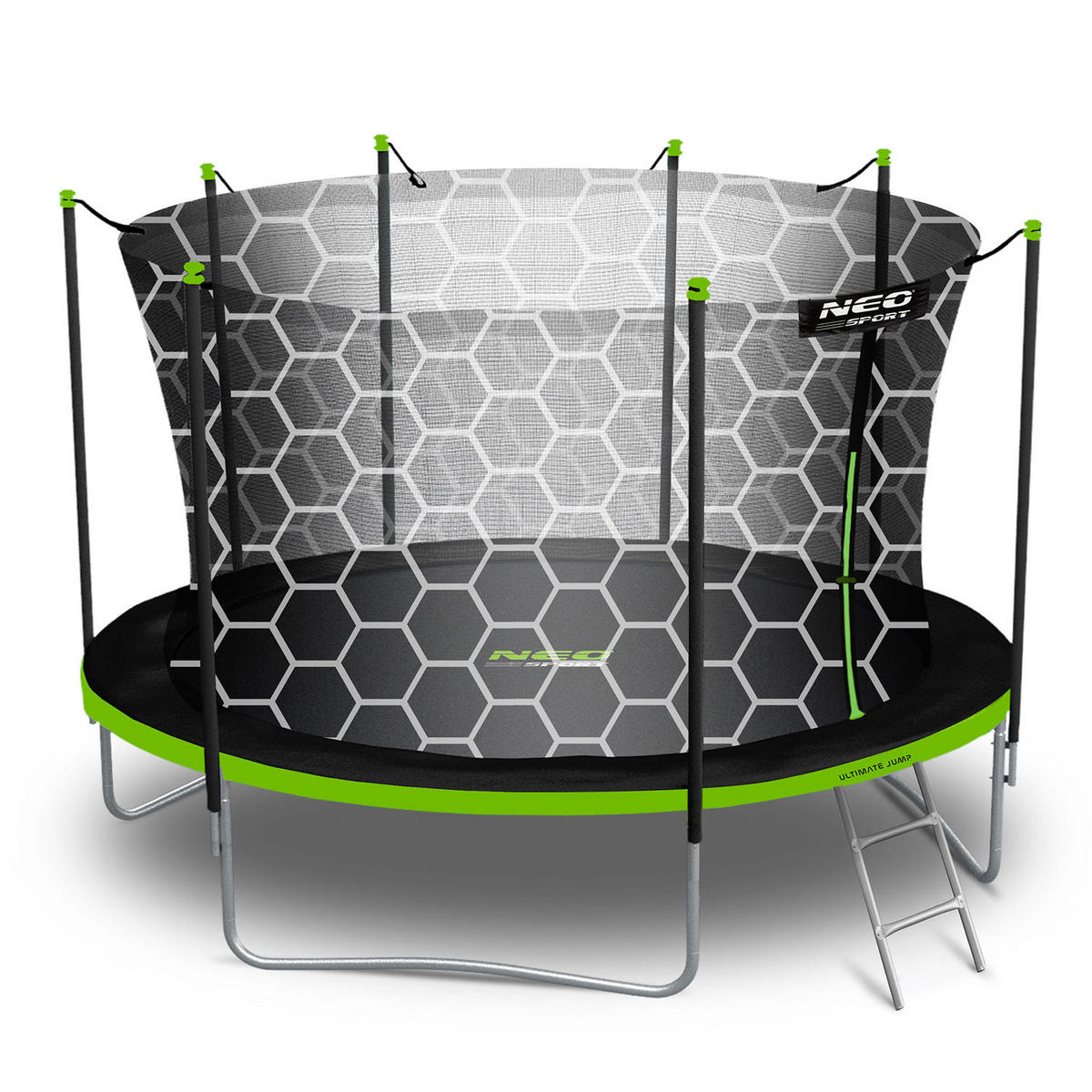 GARTENTRAMPOLIN 13 ft/404 cm mit Innennetz und Leiter - Grün, Metall (404/404cm)