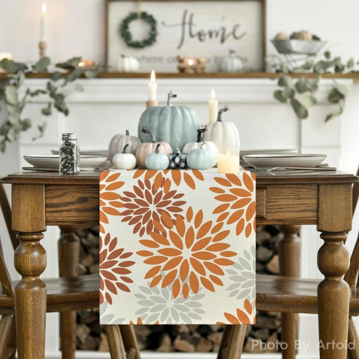 TISCHLÄUFER Blumenmuster Orange 40 x 100 cm - Multicolor, Textil (100/40/1.5cm)
