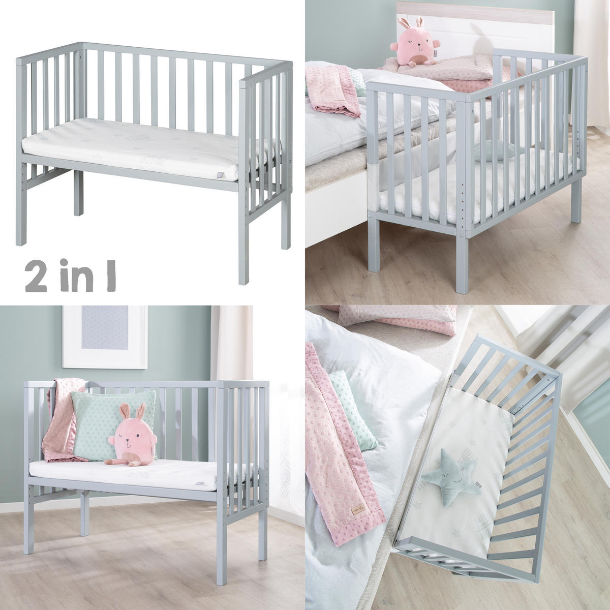 BEISTELLBETT 3in1 Set 90 x 45 cm - Taupe/Weiß, Holzwerkstoff (45/90cm) - Roba