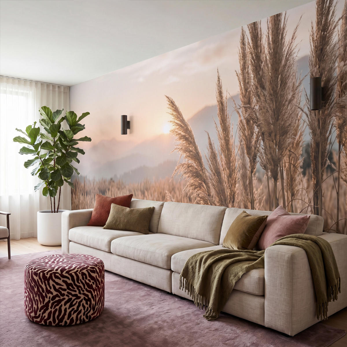 TAPETE - Gras - Feld - Sonne - Natur - 450x200 cm - Sandfarben, Papier (450/200cm) - OnlyWow