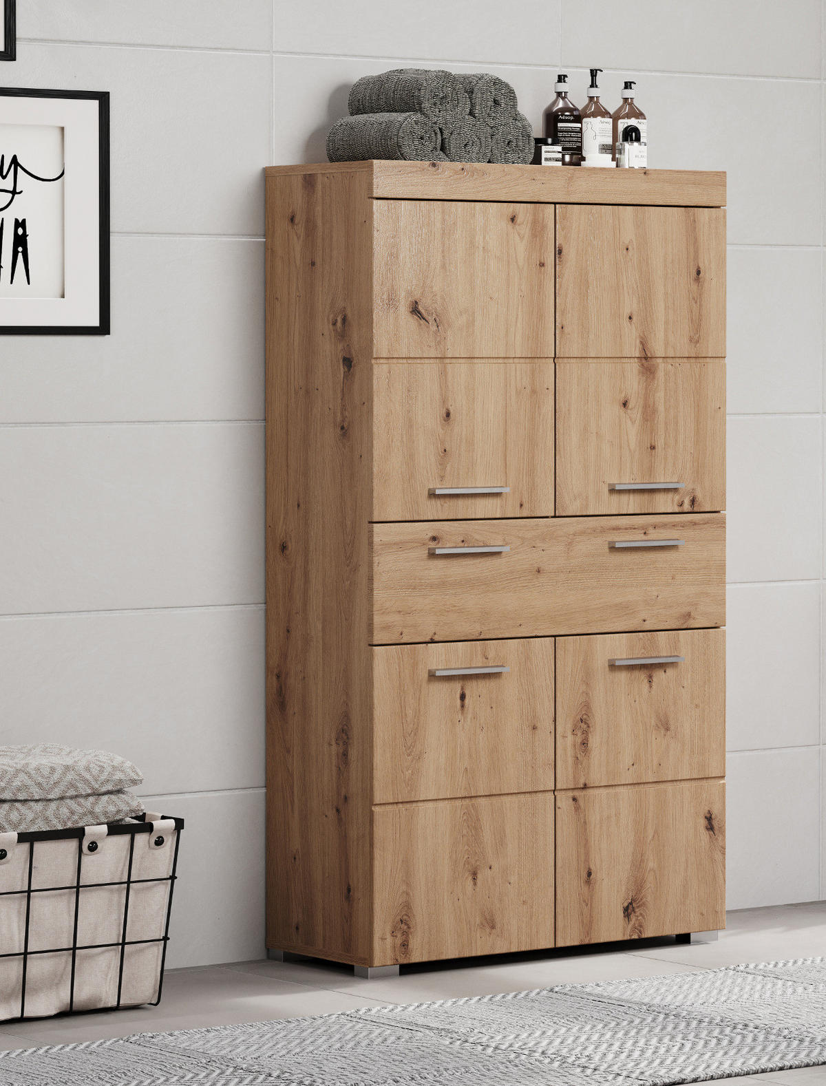 MIDISCHRANK Asteiche 73 x 132 cm, Badschrank mit viel Stauraum - Eichefarben, Holzwerkstoff/Kunststoff (73/132/31cm) - Top.Furn