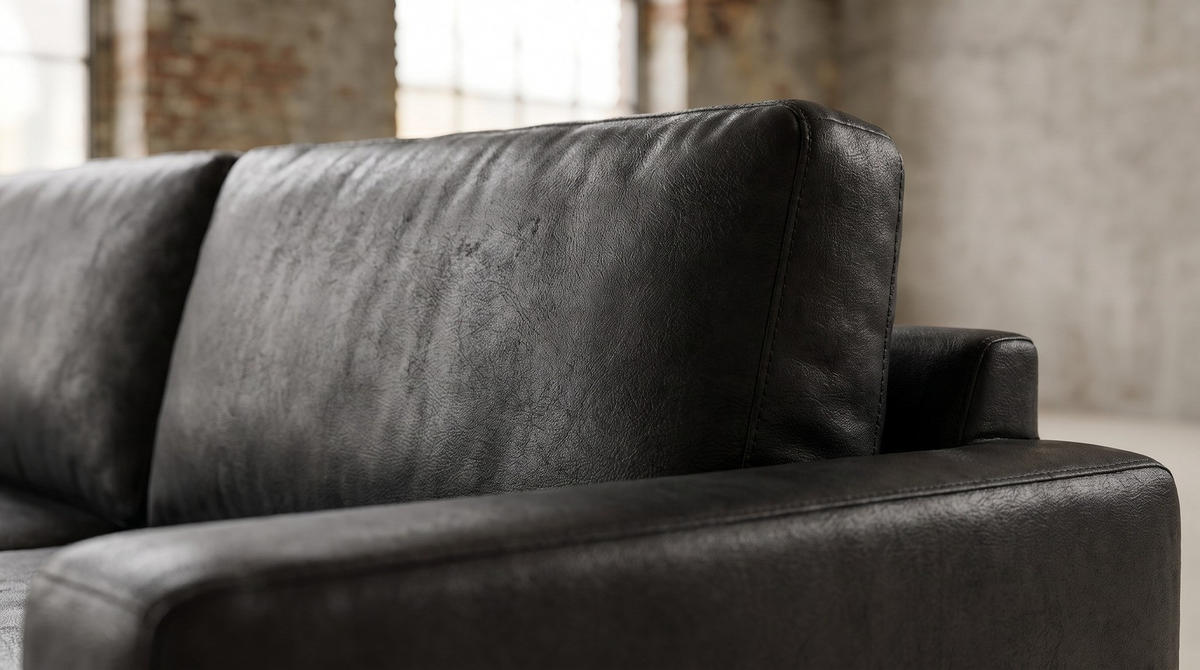 ECKSOFA MARLIN Schwarz Lederfaserstoff - Schwarz, Leder/Kunststoff (168/262cm) - KAWOLA