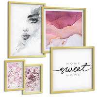 BILDER SET 5er Set - 50x50 cm & 20x30 cm & 40x60 cm Goldrahmen - Zarte Boho-Blätterschrift - Goldfarben, Kunststoff (40/60cm) - TULUP