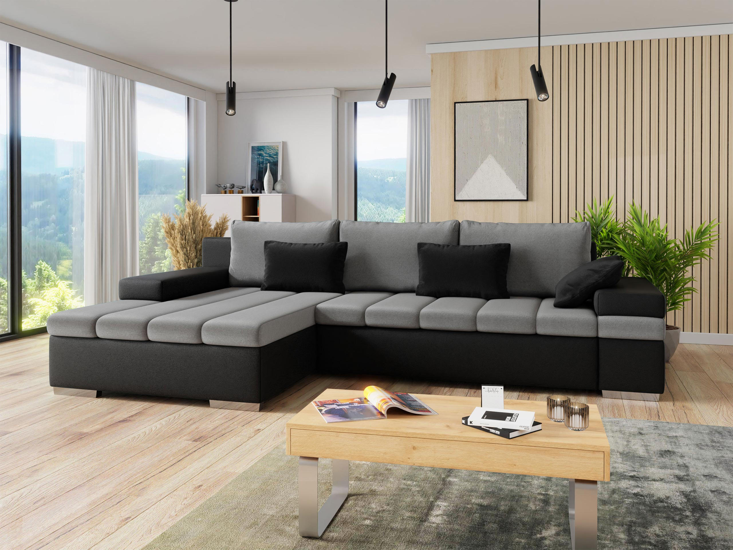ECKSOFA Bangkok, Seite: Links - Silberfarben/Grau, Holz/Textil (310/175cm) - MIRJAN24