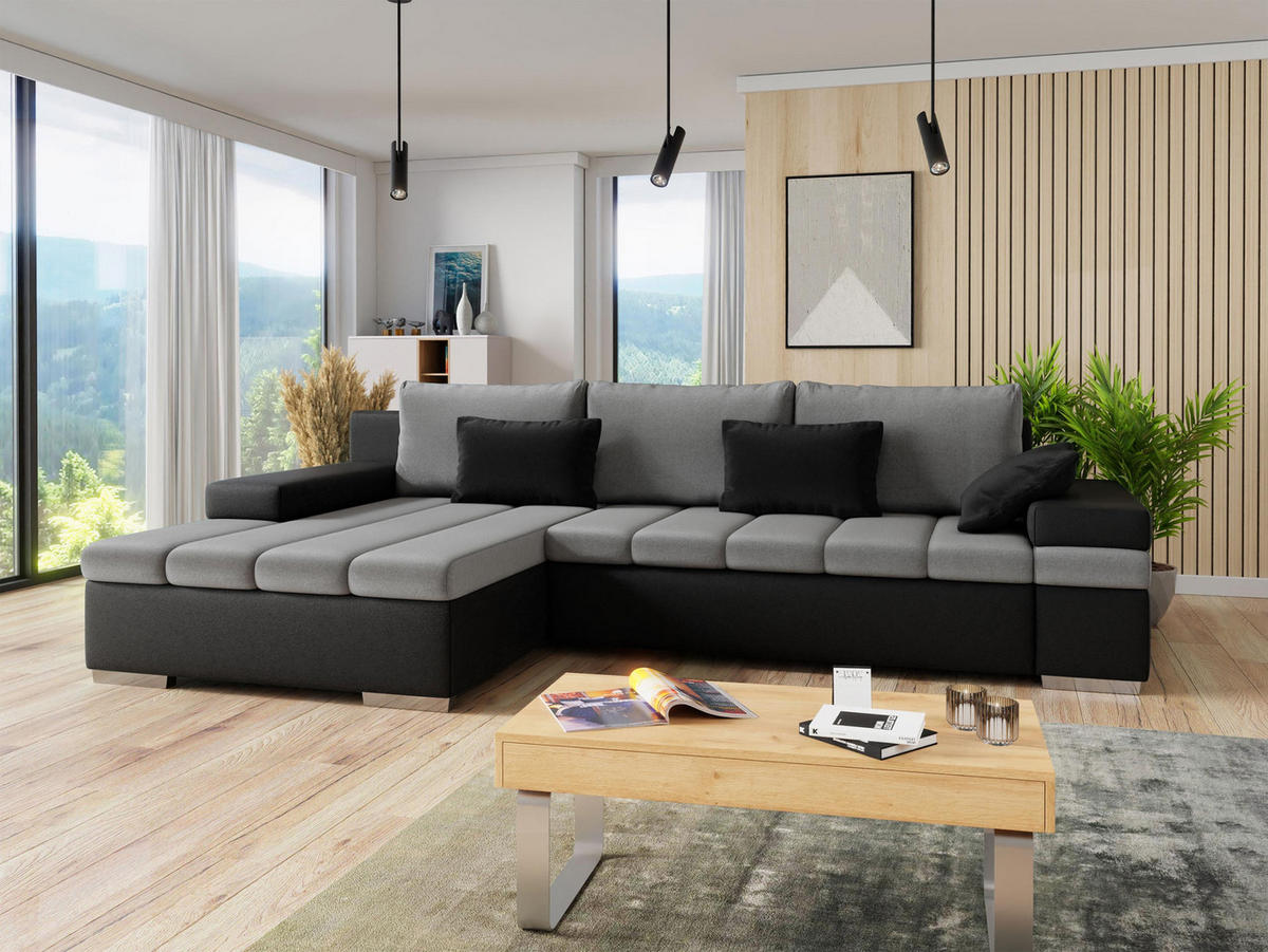 ECKSOFA Bangkok, Seite: Links - Silberfarben/Grau, Holz/Textil (310/175cm) - MIRJAN24