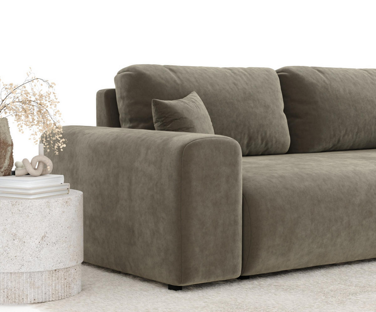 3-SITZER-SOFA Zanzibar Taupe Samtstoff - Taupe/Schwarz, Holz/Holzwerkstoff (213/79/108cm) - Maison de Reve