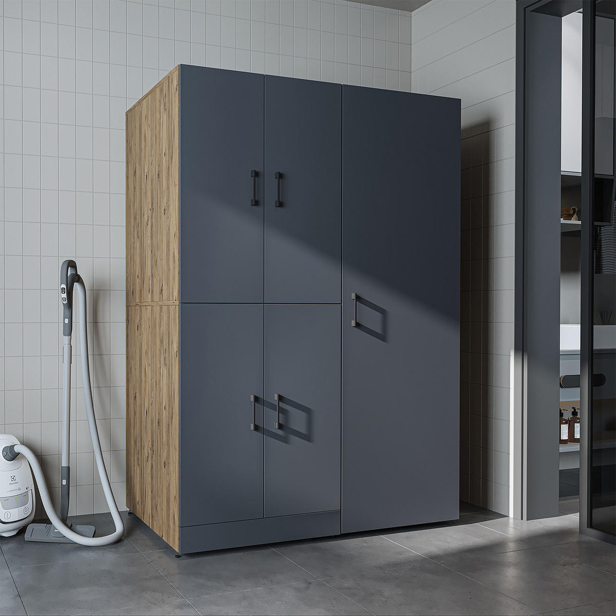 WASCHMASCHINENSCHRANK DORA-II 130cm Breit, 186cm Hoch - Anthrazit, Holzwerkstoff (130/186/73.8cm)