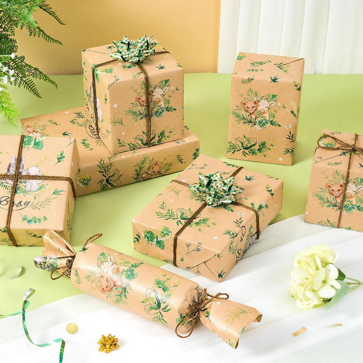 GESCHENKPAPIER Kraft mit Waldtieren 43 cm x 10 m - Braun, Papier (43/0.1/1000cm)