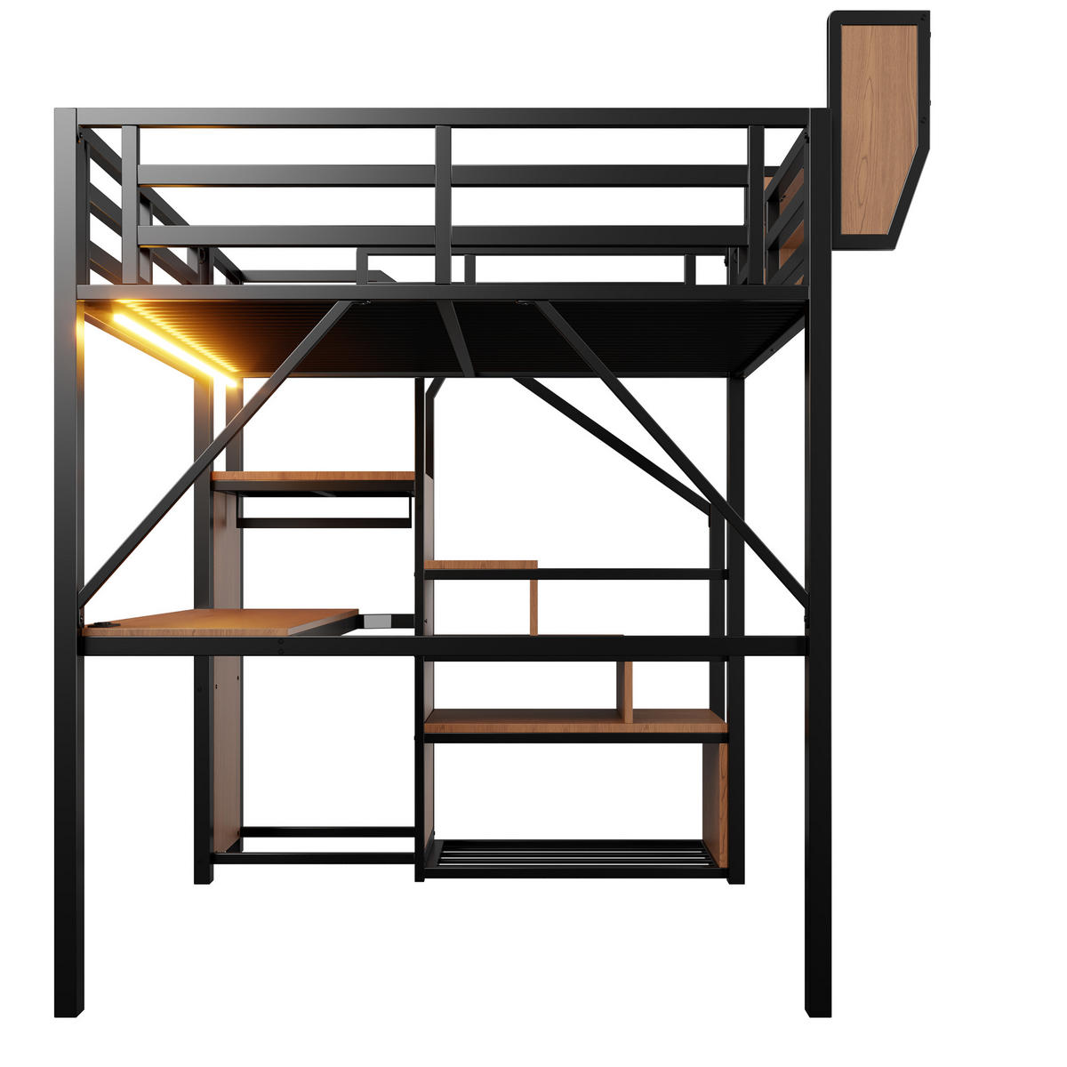 HOCHBETT 140/200 cm DE-32583 mit Schreibtisch, LED und Stauraum Schwarz - Schwarz, Metall (140/200cm) - ComfortXL