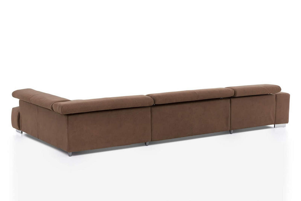 WOHNLANDSCHAFT XXL mit verstellbaren Kopflehnen - Silberfarben/Braun, Textil/Metall (225/73/409cm) - Cotta
