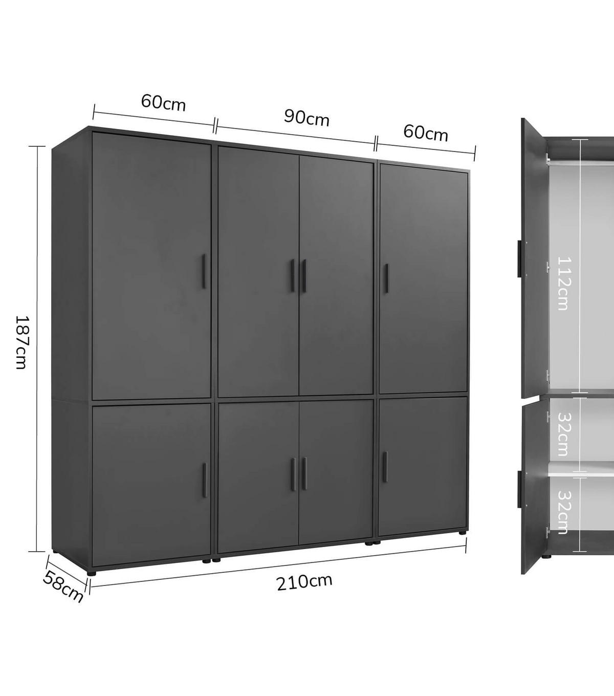 KLEIDERSCHRANK Der Grenzenlose - Anthrazit, Holzwerkstoff (210/187/58cm) - Mokebo