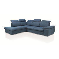 ECKSOFA ROSSI Blau Plüsch-Stoff mit Schlaffunktion - Blau, Holz (280/230cm) - MASSENO