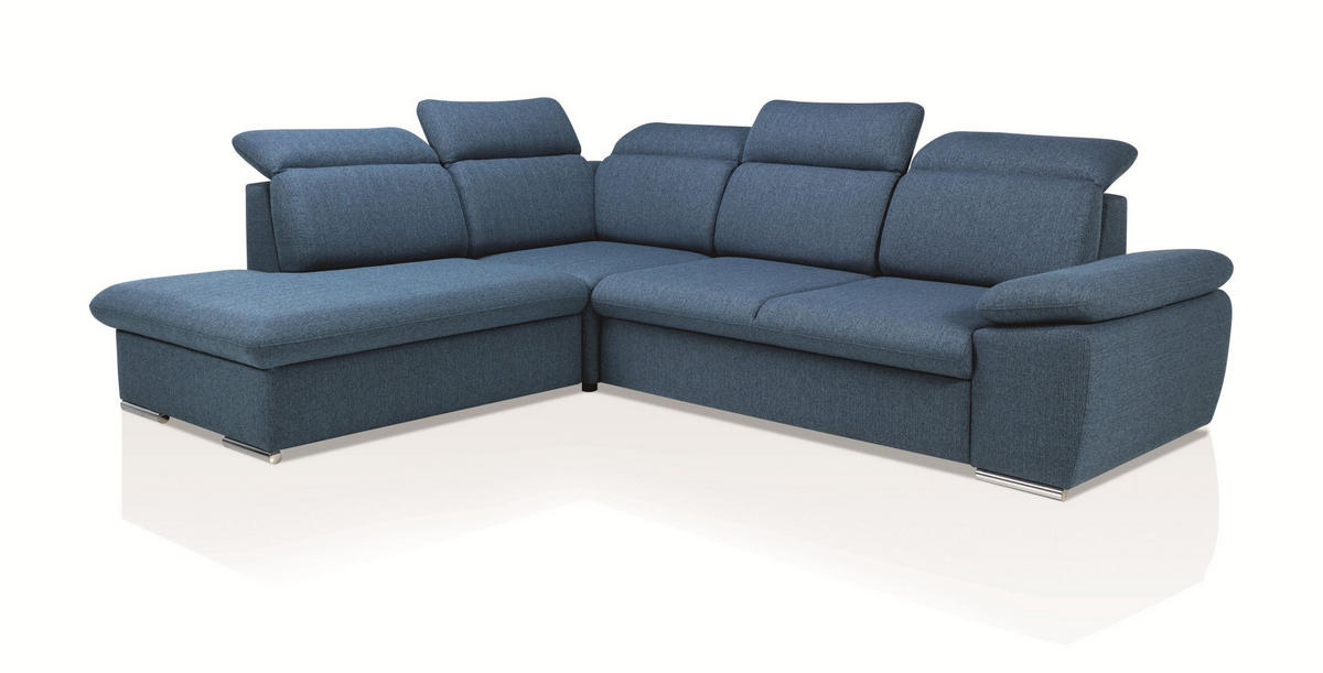 ECKSOFA ROSSI Blau Plüsch-Stoff mit Schlaffunktion - Blau, Holz (280/230cm) - MASSENO