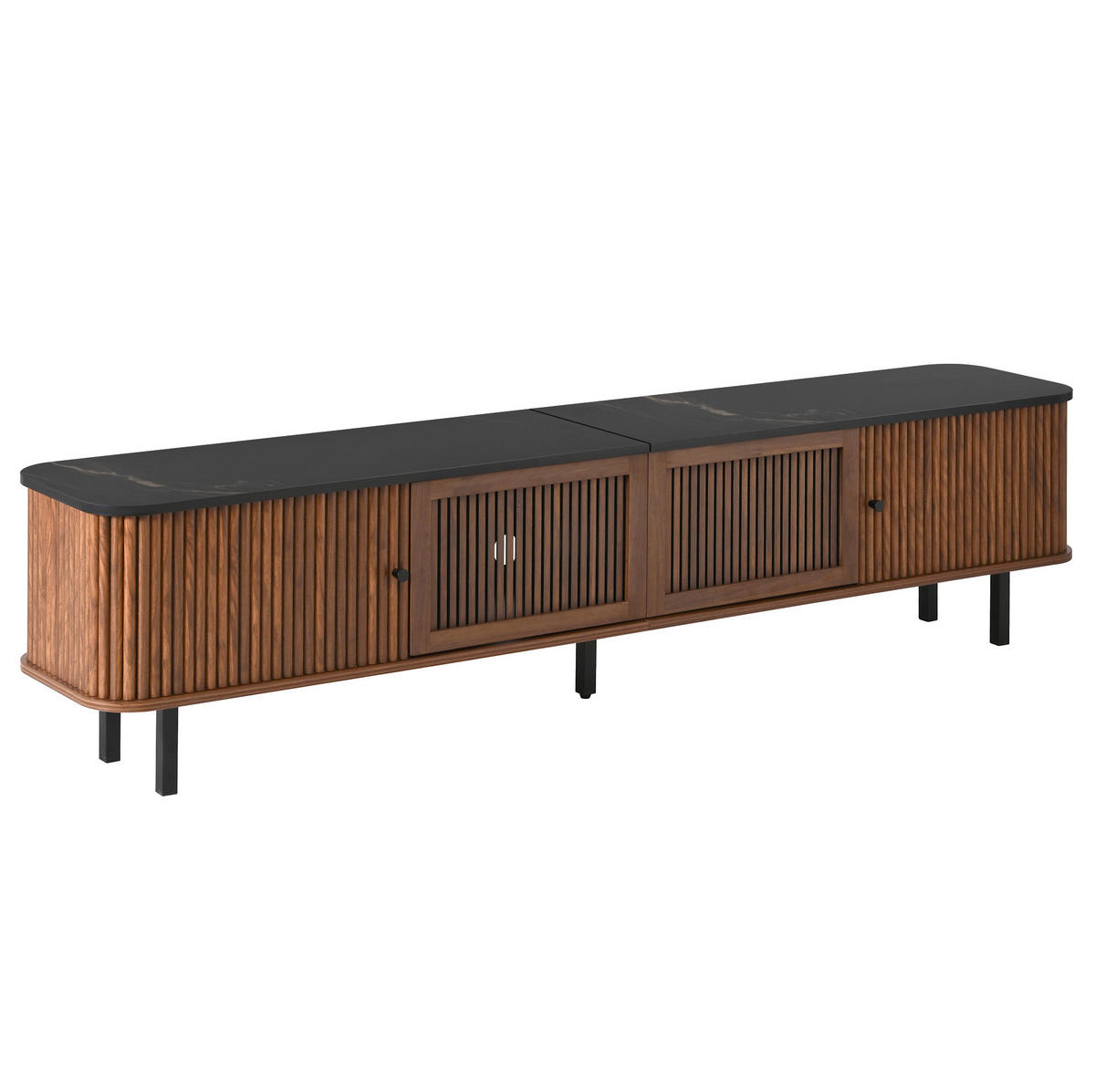TV skrinka 190/35/45 cm orechová z MDF a drevotriesky s posuvnými dvierkami a mriežkou - hnedá, kompozitné drevo (190/45/35cm) - OKWISH