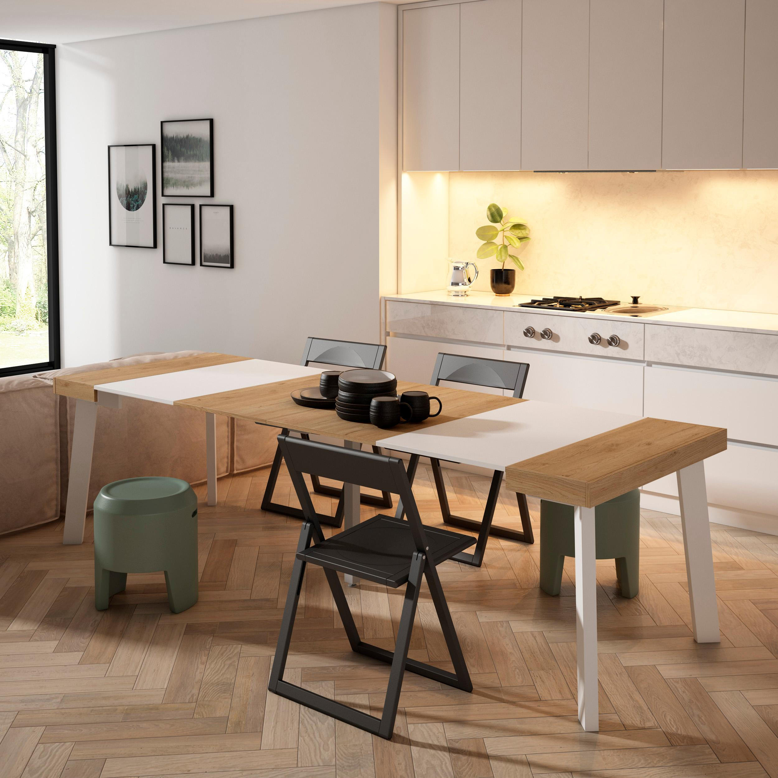 KONSOLENTISCH ausziehbar 58 bis 262cm, für 12 Gäste, eiche weiß, 90/58/73cm - Eichefarben/Weiß, Holzwerkstoff (90/262/73cm) - Skraut Home