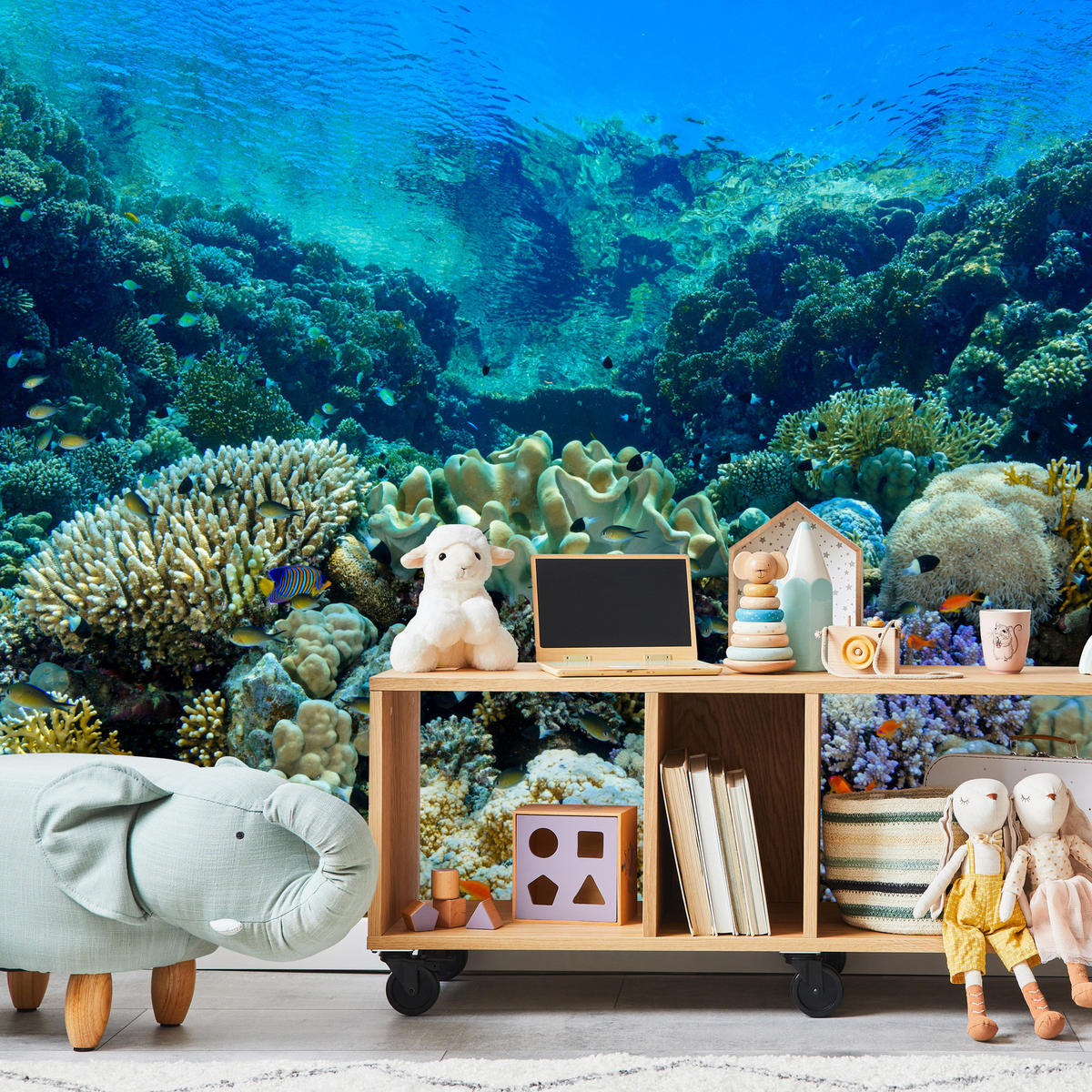 FOTOTAPETE Unterwasserwelt Korallenriff Bunte Fische Meer Natur 400x280 - Türkis/Gelb, Papier (400/280cm) - Muralo