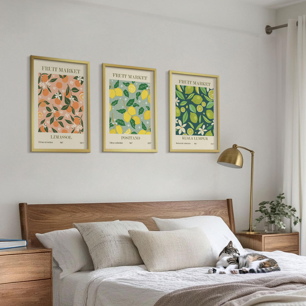 BILDER SET 3er Set - 40x60 cm Goldrahmen - Fruchtige Zitrusblütenmuster - Goldfarben, Kunststoff (40/60cm) - TULUP