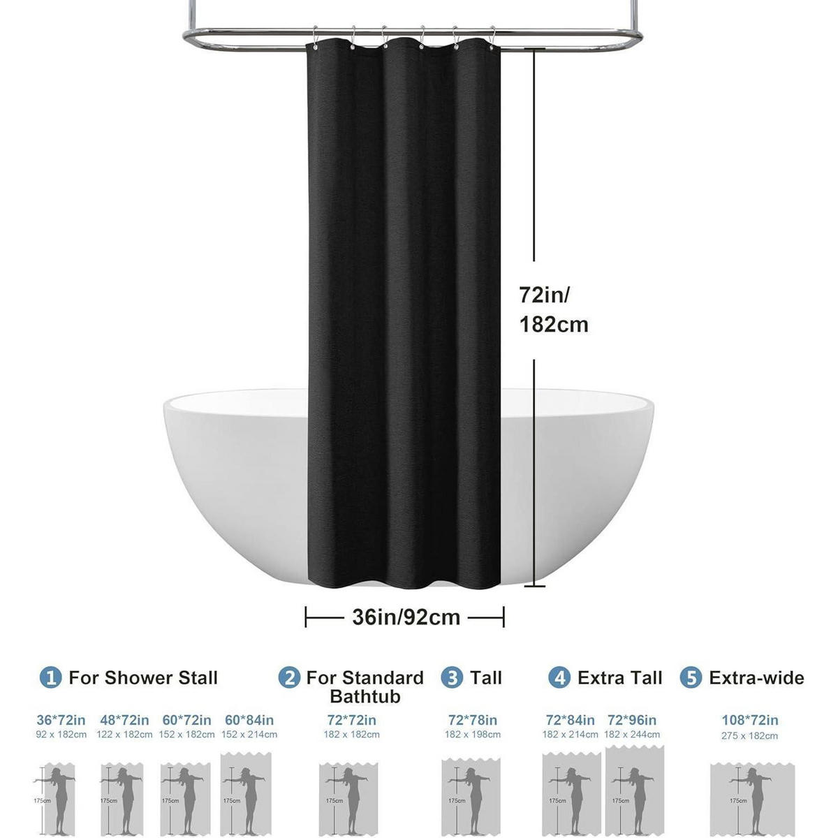 DUSCHVORHANG Leinenoptik Schwarz 92 x 182 cm - Schwarz, Textil (92/182cm)