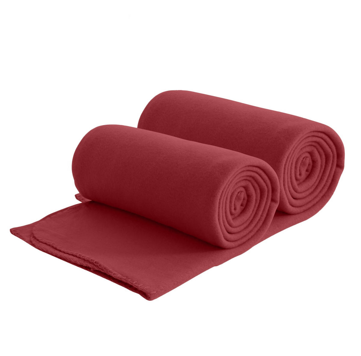 FLEECEDECKE 2er Set eco-line dunkelrot 130/160 cm aus 100% recyceltem Material Kettelrand Anti-Pilling - Bordeaux, Textil (130/160cm) - wometo