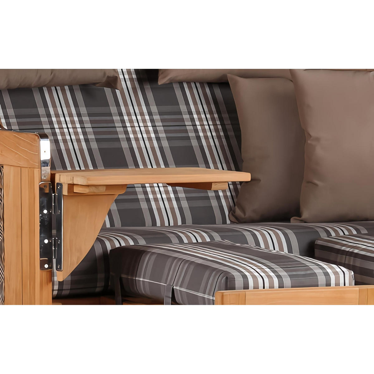 STRANDKORB Düne Grande Bullauge Teak PE Grey Dessin 522 - Braun/Grau, Metall (142/170/95cm) - Mr. Deko