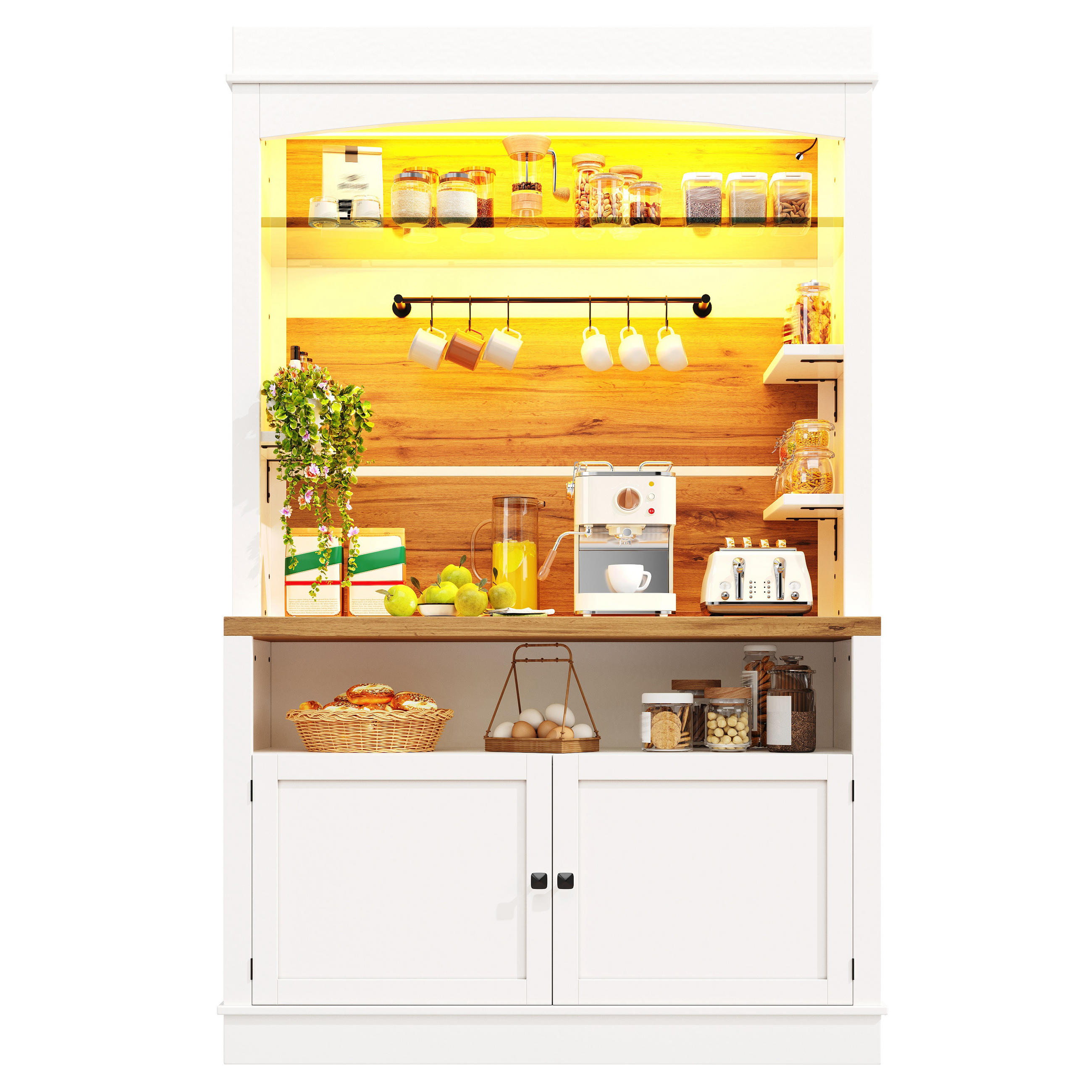HOCHSCHRANK LED 184Cm Glasregal Hakenleiste Weiß - Weiß, Metall (107/184/34cm) - FLIEKS