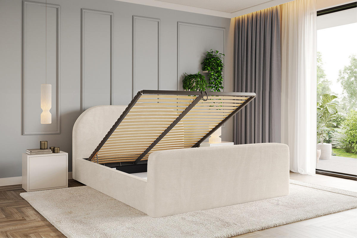 POLSTERBETT mit Bettkasten und Lattenrost, Boxbett ohne Matratze - TIVON 120x200 Beige - Creme, Holzwerkstoff/Textil (120/200cm) - ALTDECOR