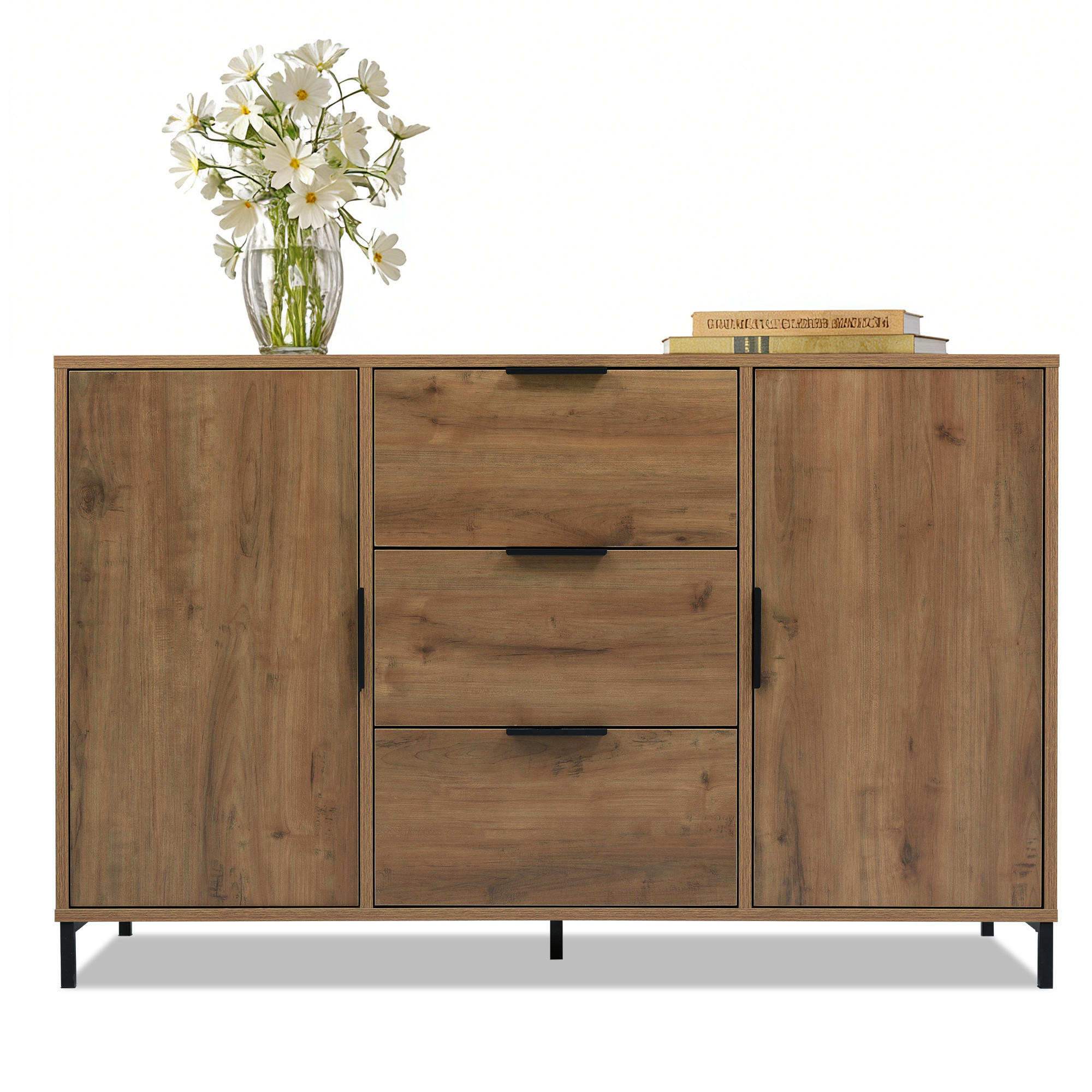 KOMMODE 120x40x76 cm Dunkle Eiche mit 3 Schubladen - Dunkelgrau, Holzwerkstoff (120/76/40cm) - FLIEKS