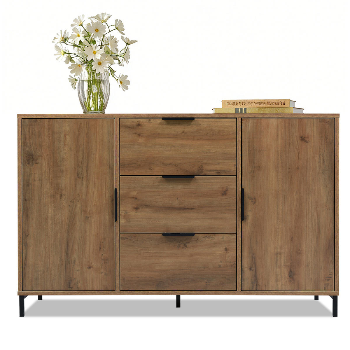 HIGHBOARD mit 2 Türen, 3 Schubladen und verstellbaren Einlegeböden, 120 x 40 x 76 cm, Dunkle Eiche, Spanplatte - Wildeiche, Holzwerkstoff (120/76/40cm) - SONNENH