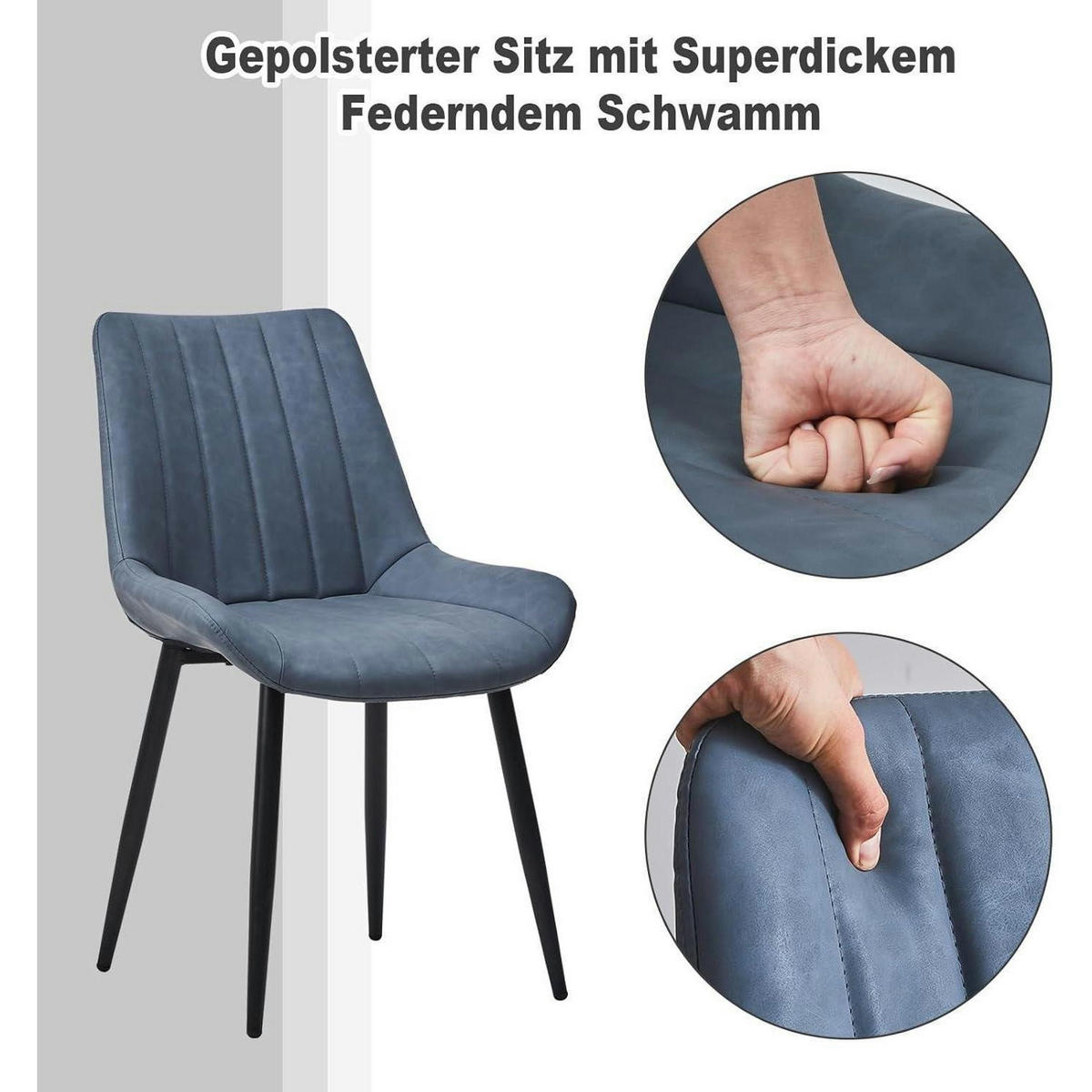 ESSZIMMERSTÜHLE 2er Set Kunstleder Blau mit Rückenlehne und Metallbeinen - Blau, Kunststoff (46/87/46cm)