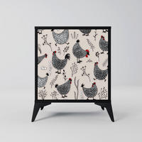 SIDEBOARD HAPPY HENS, Schwarz, 57,5x42x70,5 cm, Schwarze Metall-Sternfüße - Multicolor/Schwarz, Holzwerkstoff/Metall (57.5/70.5/42cm) - SpaceRebels
