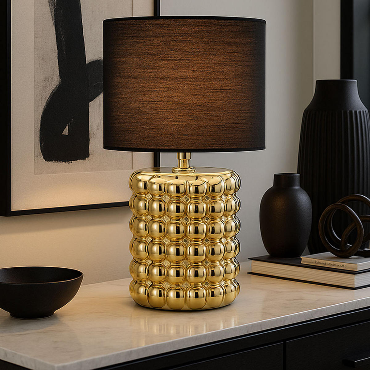 TISCHLEUCHTE Keramik Gold Schwarz 2er Set - Goldfarben, Textil (18.5/18.5/33cm) - Globo Lighting