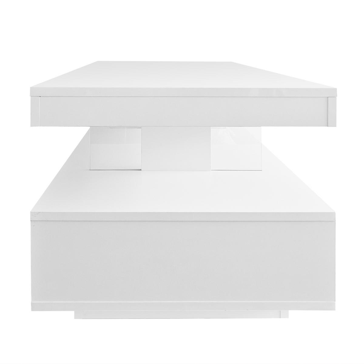 COUCHTISCH 95/50/42,5 cm in Weiß Hochglanz mit LED-Beleuchtung und 2 Schubladen - Weiß, Holzwerkstoff (90/50/42.5cm) - Flora Grace