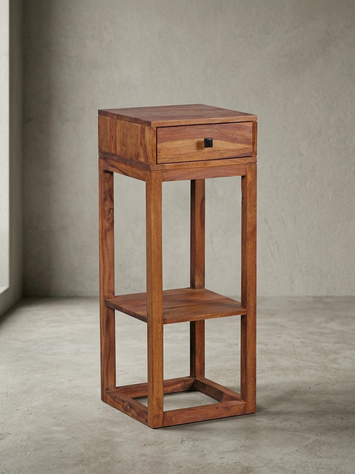 BEISTELLTISCH – Massivholz quadratisch mit Schublade und Ablagefach - Braun, Holz (35/35/90cm) - KADIMA DESIGN