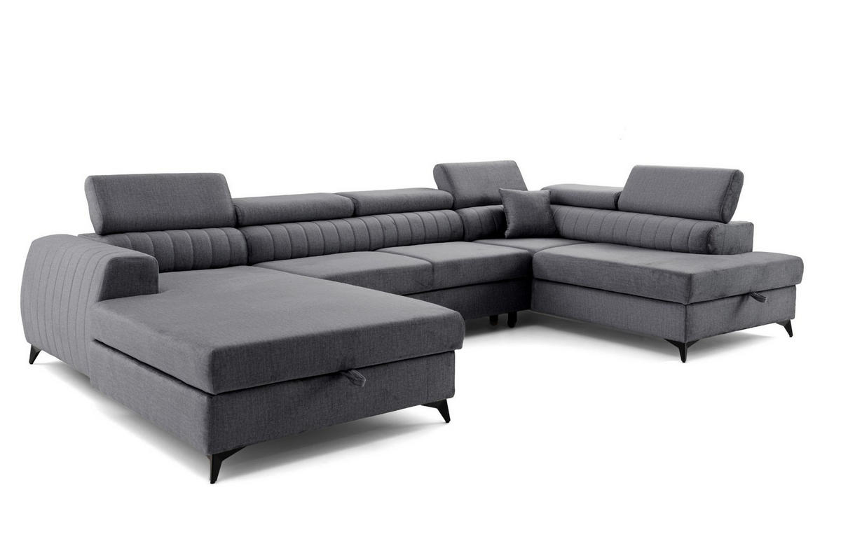 ECKSOFA U-Form PIERO U Rechts mit Schlaffunktion 125x260 Velours Dunkelgrau - Dunkelgrau/Schwarz, Holz/Textil (203/90/350cm) - Muffo