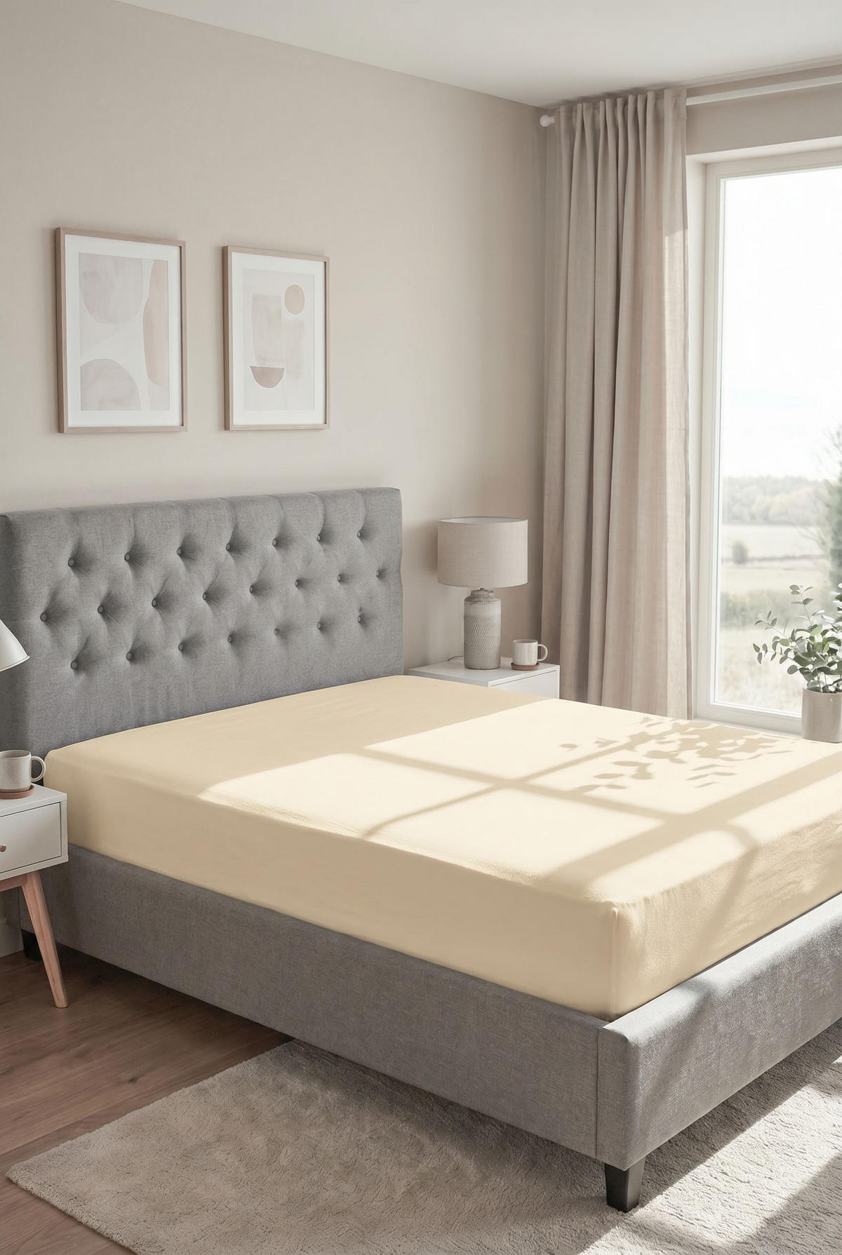 SPANNBETTTUCH Premium Jersey gelb, 180x200 cm - 200x200 cm - Gelb, Textil (200/200cm) - biberna
