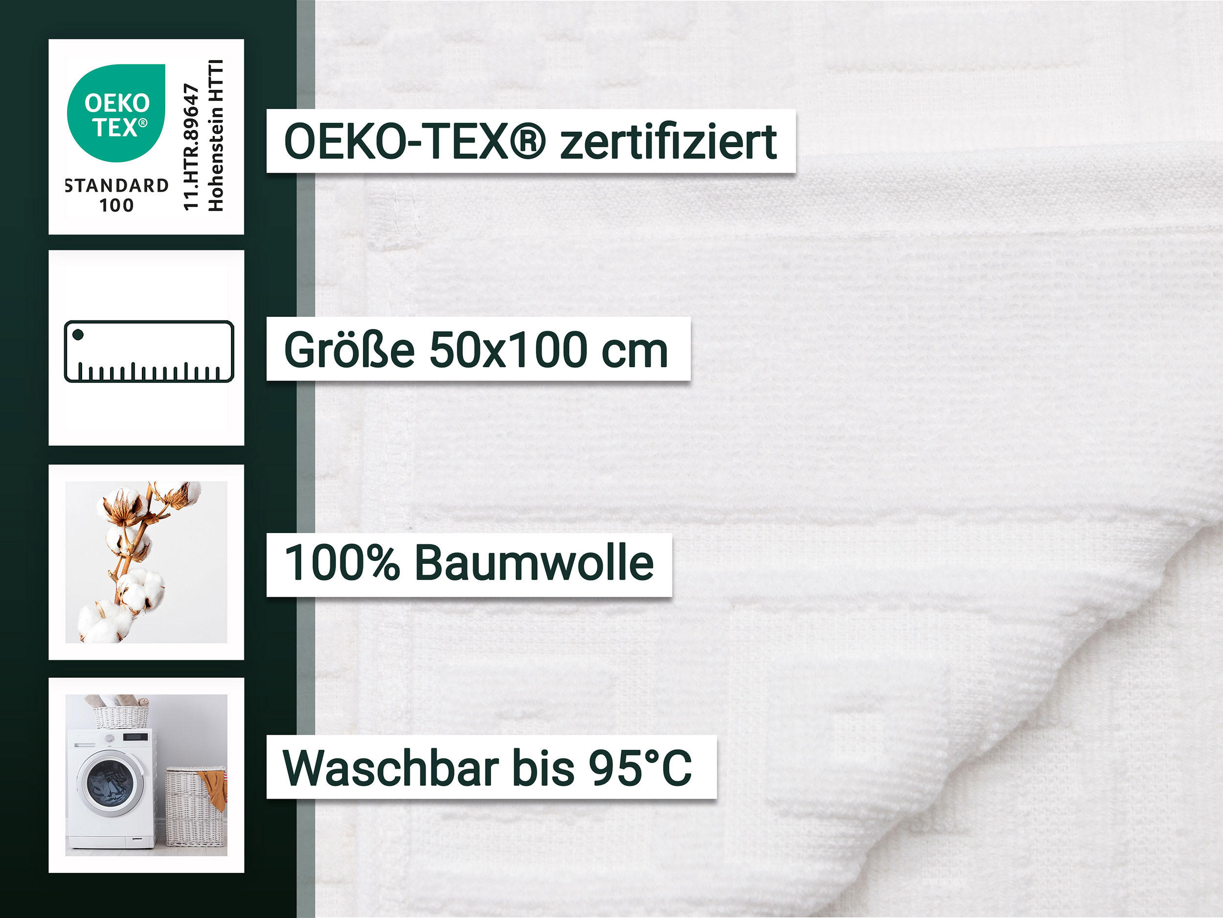 HANDTÜCHER, 4er-Set, 50x100 cm, 100% Baumwolle, Weiß - Weiß, Textil (50/100cm) - Zollner