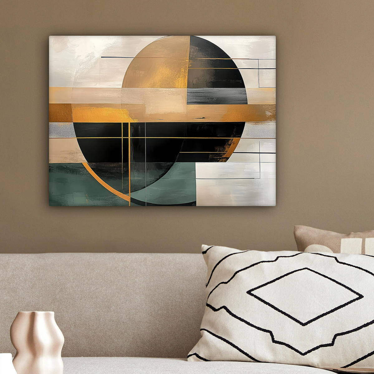 LEINWANDBILD - Abstrakt - Gold - Bronze - Grün - Formen - Modern - 40x30 - Wanddeko - Multicolor, Textil (40/30cm) - MuchoWow